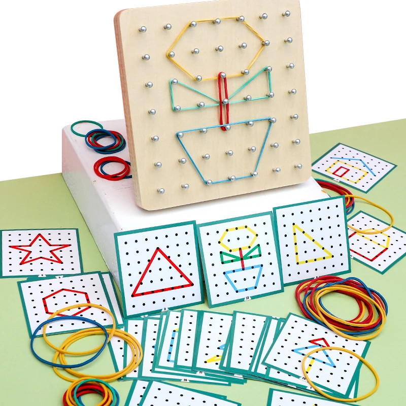 Drevená geometria Puzzle na nechtovú dosku Grafika Geometrická kreatívna matematika Montessori Toy For For Children's Skorého vzdelávania