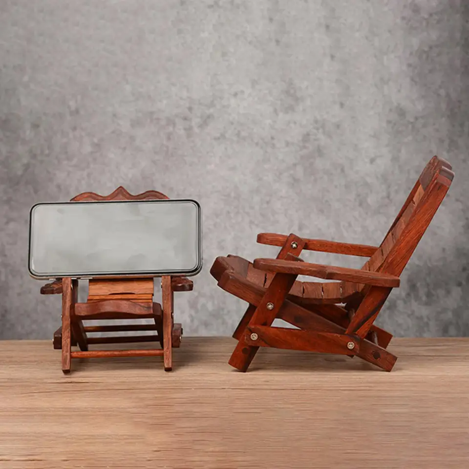 Drevená palubná stolička Držiak na stolovú plochu Držiteľ zloží Mini dekoratívne mobilné stojan Miniatúrne Dollouse Accessories for Home Decor