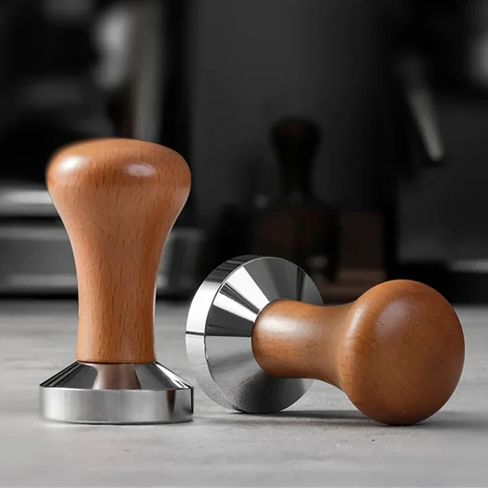 Drevená rukoväť kávový manfúľ 51 mm z nehrdzavejúcej ocele Espresso Tamper Coffee Press Plochá základná káva Káva doplnky
