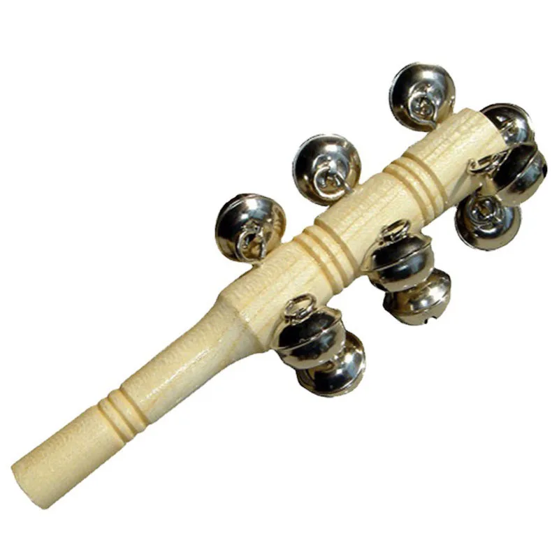 Drevená rukoväť s kovovým zvončekom a oceľovým loptičkou, Orff Instruments pre 4-6 rokov, rané vzdelávanie, zvonenie hudby
