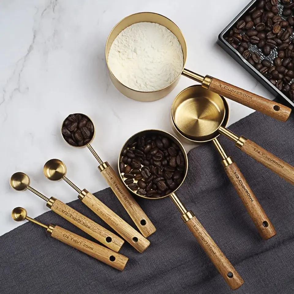 Drevená rukoväť z nehrdzavejúcej ocele meracie šálky Spoons Pekávo