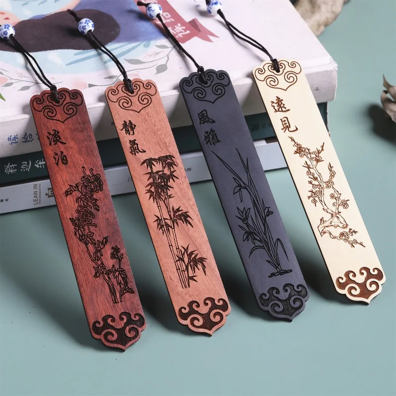 Drevená záložka Čínsky štýl Mosadz Tassel Pendant Retro Book Clip Metal Pagination Mark Študent Darčekové kancelárske potreby záložky