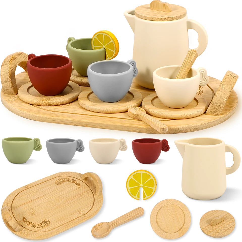 Drevené deti Montessori Hray Teapot Cháňa Simulácia