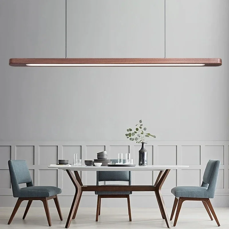 Drevené dlhé prúžok jedálenská stolová lampa Drevené prívesok Light Led Stropúci lustrový prívesok Svetelná oválna zavesená lampa pre jedálenský stôl