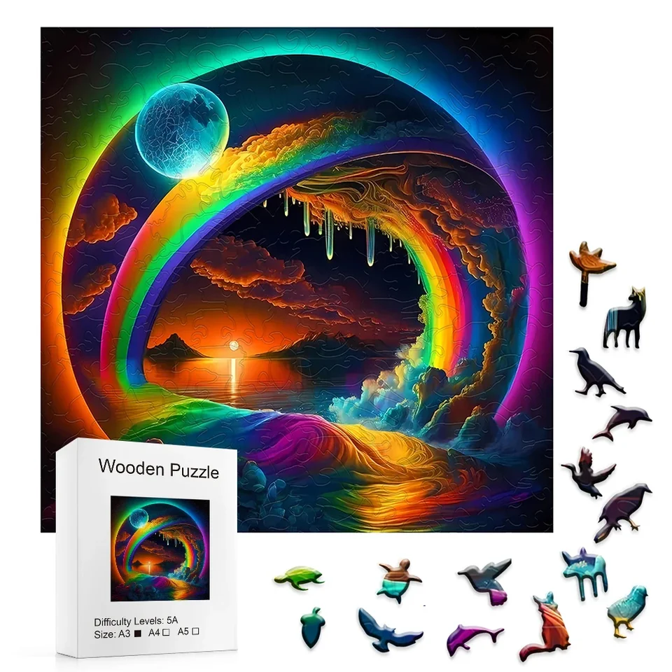 Drevené hračky Montessori Tai Chi nepravidelné drevené puzzle s drevenou škatuľou, 3D hádanky pre dospelých vzdelávacie hračky pre tínedžer