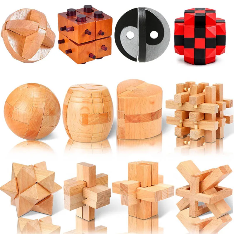 Drevené Luban Lock Unlock Interlock Puzzle Rompecabezas IQ Testovacia upútavka pre mozog pre dospelých a deti Vzdelávacie hračky