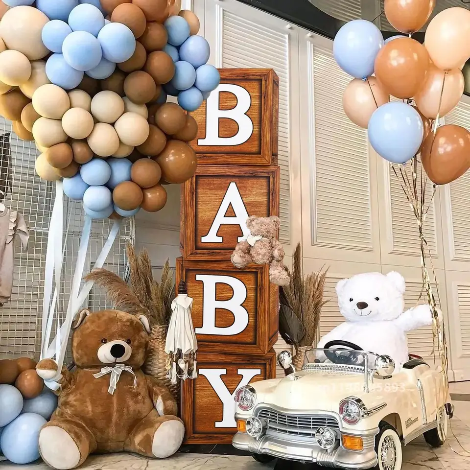 Drevené obočie obočie bábätká bábätko baby balónové boxy 1. narodeninové oslavy dekorácie deťom Detdy Bear Baby Shower Boy Girl Gender