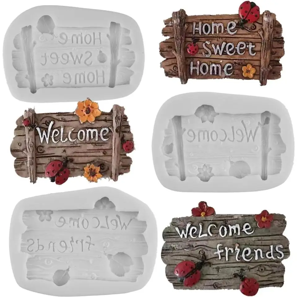 Drevené plakety vítané slová fondantné formy listy čokoládové silikónové formy rodina Party koláč zdobenie cukrovinky Polymérna pleseň