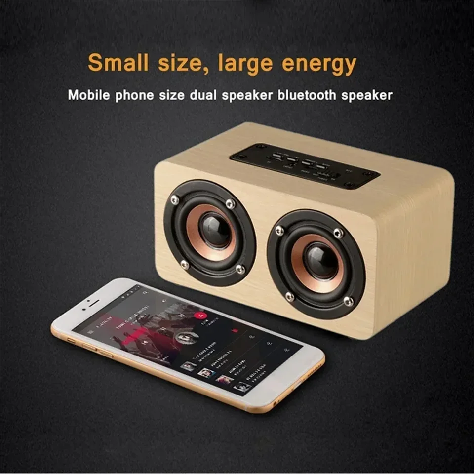 Drevené reproduktorové duálne roh 3,5 mm režim AUX prenosný zvukový box pre smartfóny Bluetooth reproduktory 10W Wireless Subwoofer TF karta