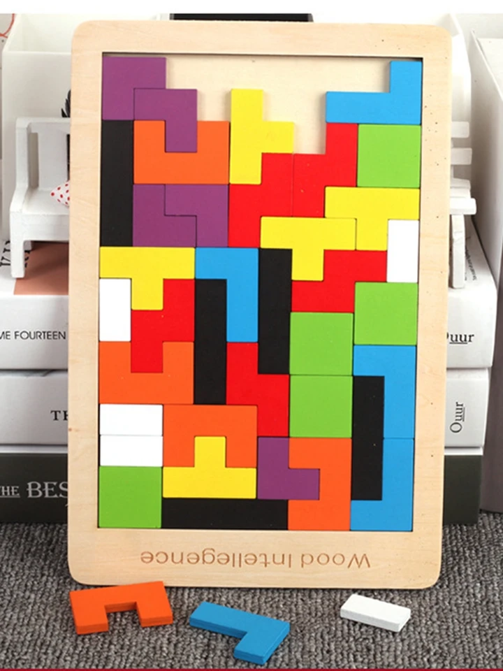 Drevené ruské puzzle dieťa skoré vzdelávanie farebná tvar hry Deti mysliace logické štvorcové puzzle pre deti vianočné darčeky
