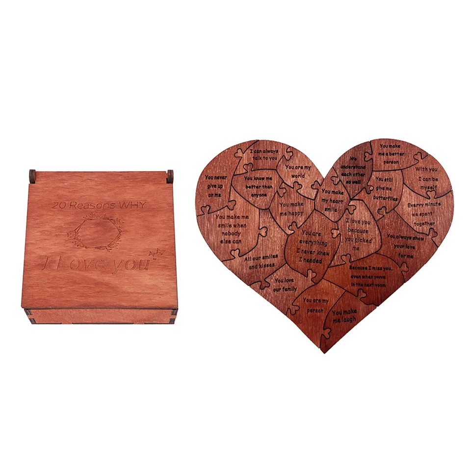 Drevené srdcové puzzle valentín deň srdiečko Pádle Romantické hádanky srdca s krabicou na výročie svadby