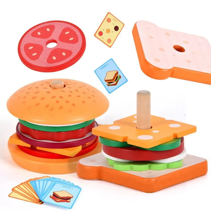 Drevené stohovanie hračiek Stack Tower Building Blocks Blocking Blocks Blocks Deti Montessori Skoré vzdelávanie jemné motorové zručnosti Kid