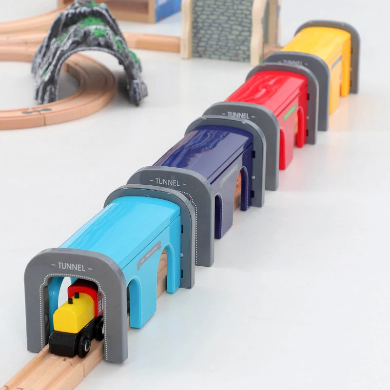 Drevené vlakové koľaje Plastové tunelové jaskyne pre značku Drevené trate Railway hračky pre deti darček