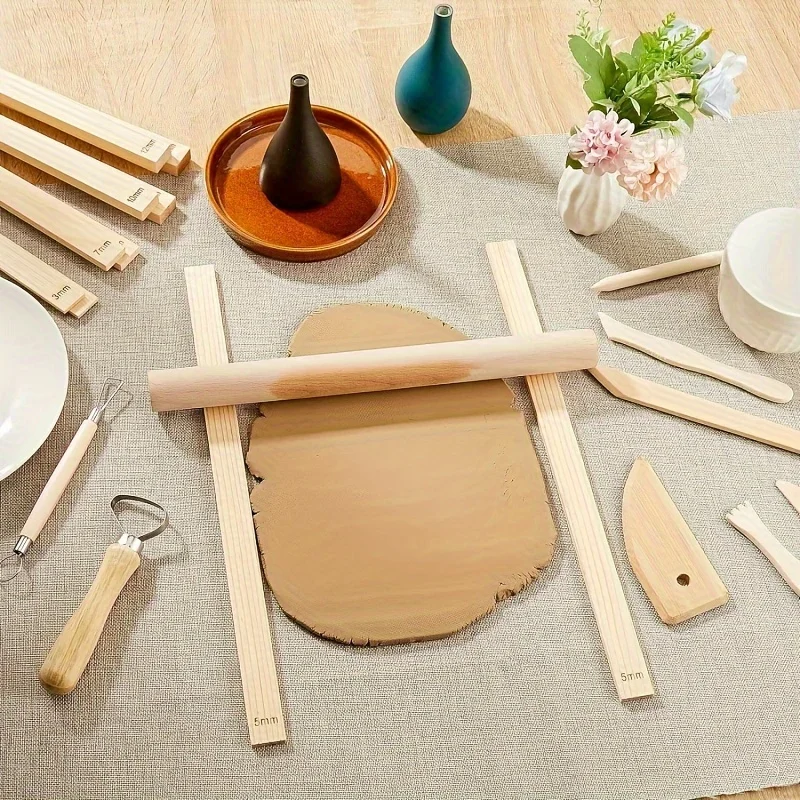 Drevené vodiace špendlíky pre keramiku a keramiku Clay Crafting 10-Desk Nadobil polymérne prúžky hrúbky s 5 veľkosťami