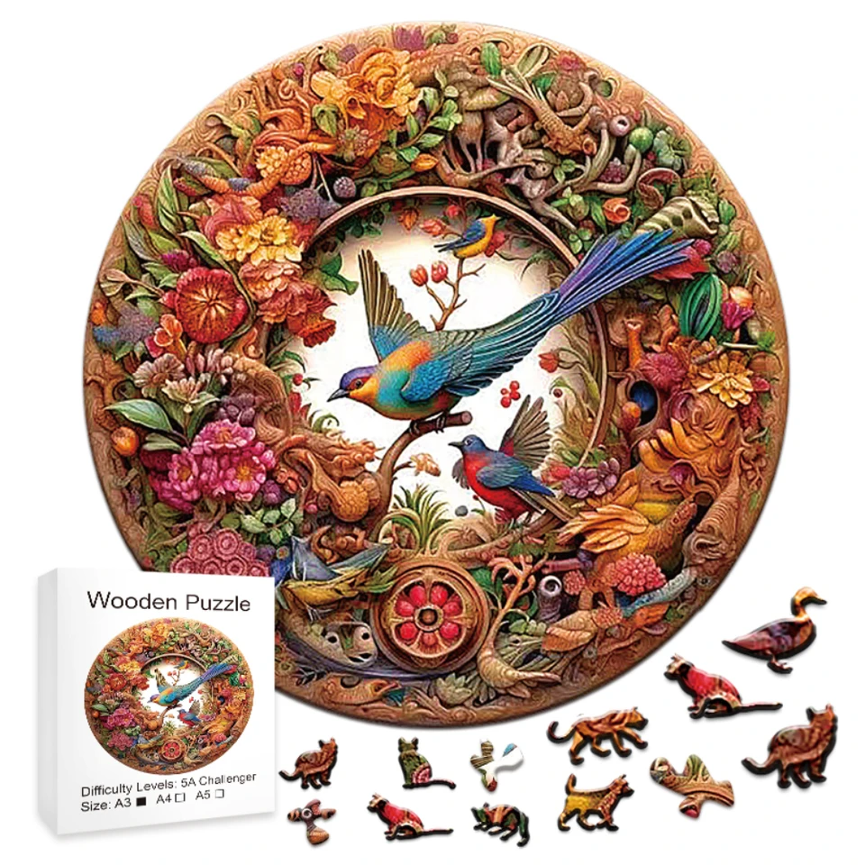 Drevené zvieracie puzzle Unikátne a tajomné kruhové vtáčie puzzle pre dospelých alebo deti s dovolenkovým darčekom interaktívne hračky Drevené hračky