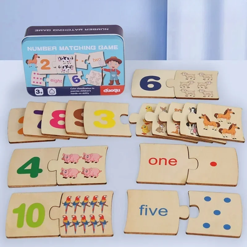 Drevené číslo zodpovedajúce puzzle hračky Montessori skoré vzdelávanie digitálny vzor zahusťuje bloky hry pre detskú festivalovú darčekovú hračku