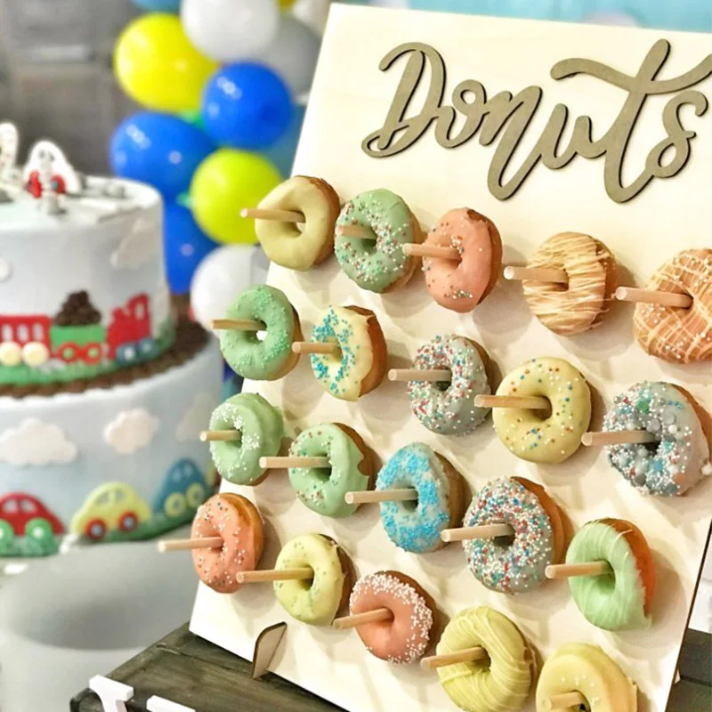 Drevené šišky držiteľ nástenné šišky stolice Rustikálne svadobné potreby bábätká narodeninová oslava šišiek Displej Stand Donut Party