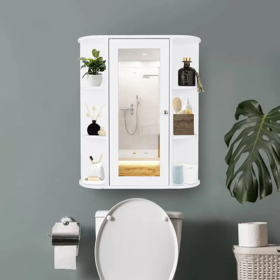 Drevený kúpeľňový skrinka Storage Rack namontovaný na stenu