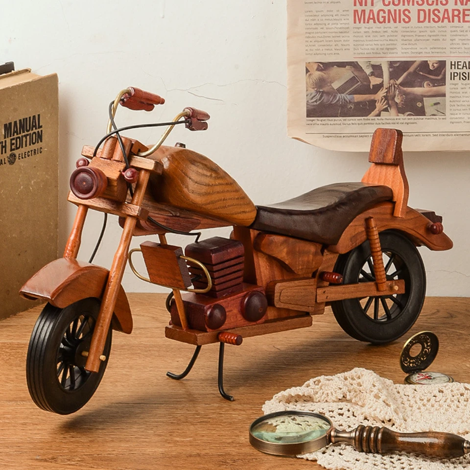 Drevený motocyklový model ozdoby retro motor
