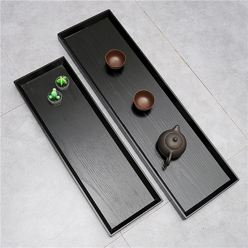 Drevený podnos japonský štýl Čierna kreativita obdĺžnik 66 cm kávový čaj sada palety jedlá tanier pre domácu kuchyňu