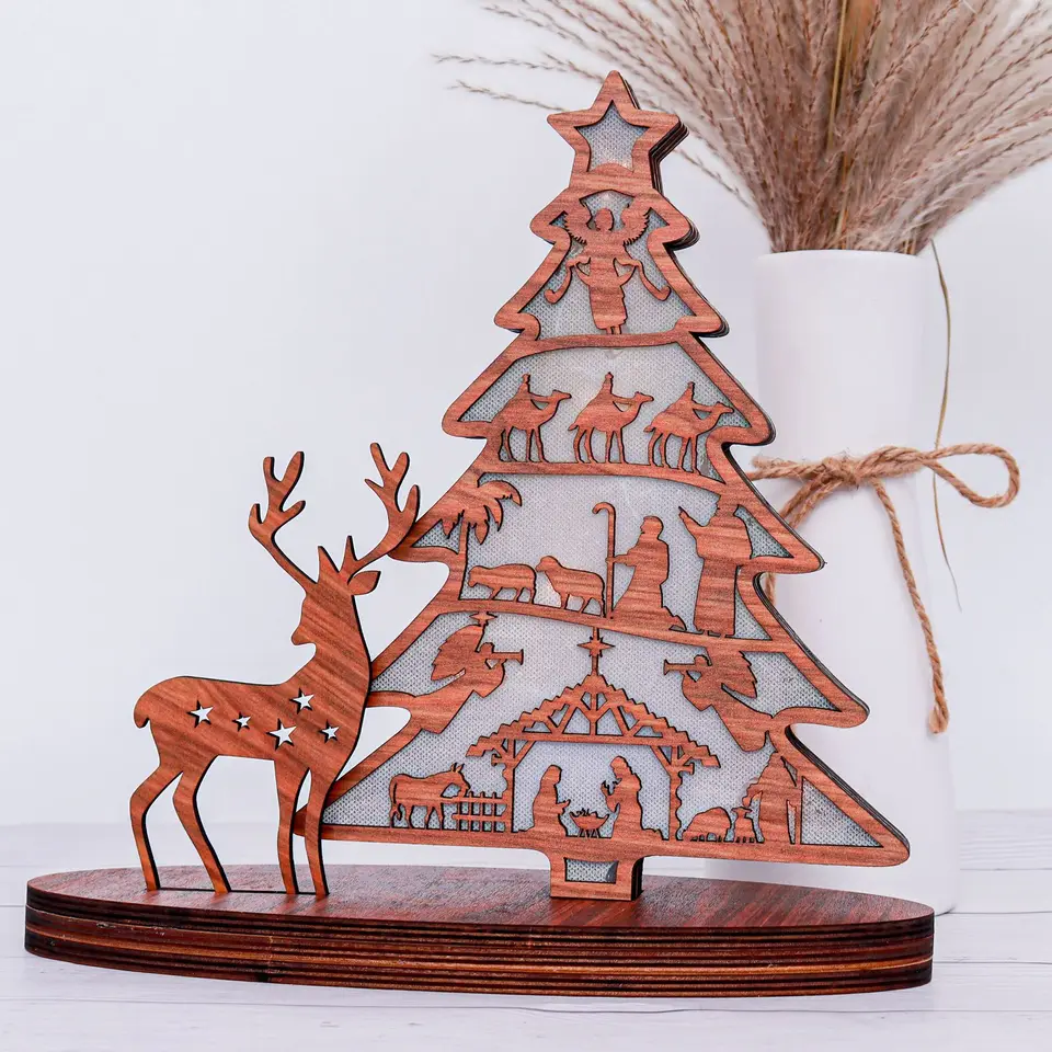 Drevený svetelný Ježiš Ježiš Kristus Nativity scéna ozdoby vianočný strom Elk Veľkonočné narodenie dekorácie ozdoby domáce dekorácie