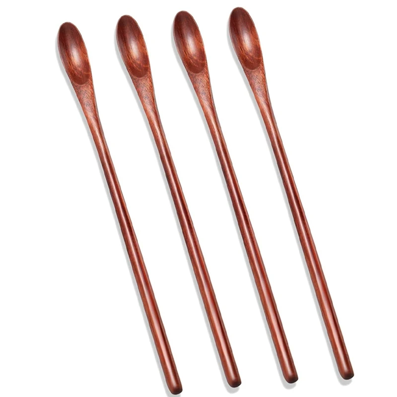 Drevený ľadový čaj Spoons malá svižná lyžica dlhá rukoväť kokteil kokteil drevené drevené kávu miešate lyžičky 4 kusy