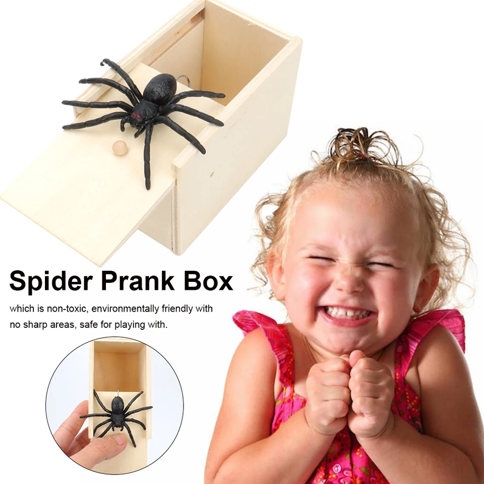 Drevený žart strašidelný box halloween prekvapivý box strašidelný hračkársky box falošný pavúk Funny Play strašidelný dar