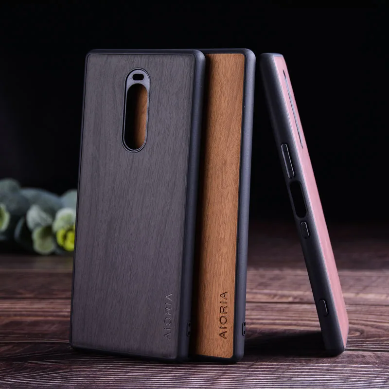 Drevo ako puzdro pre Sony Xperia 1 XZ3 XZ4 Soft TPU Silikón a tvrdý PC a drevené kožené pokožky pokožky Coque Fundas