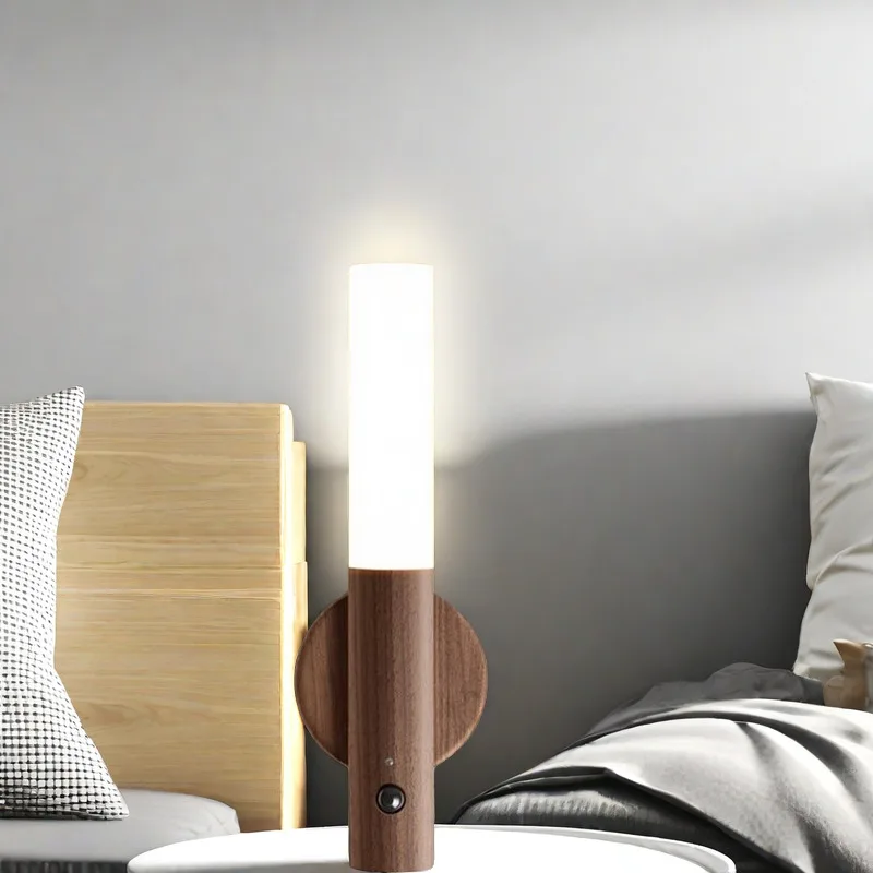 Drevo bezdrôtové USB LED nočné ľahké svetlo nástenná lampa kuchynská skrinka Svetlo skriňa Svetlo domáci stôl presúvať lampu Lampa osvetlenie