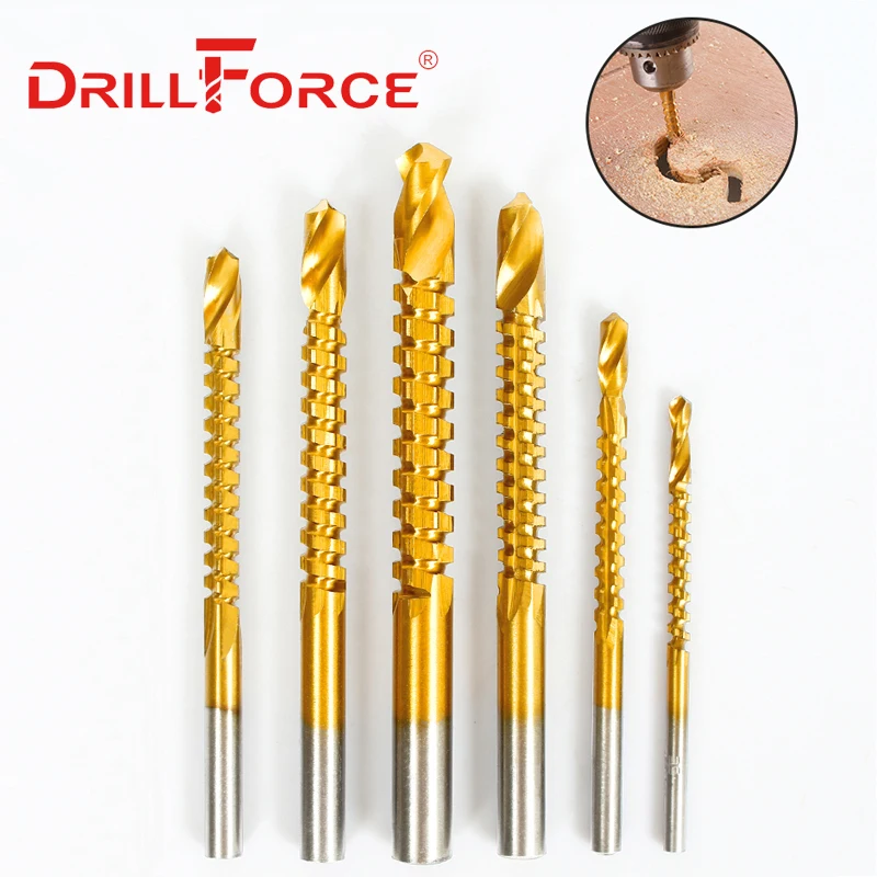 Drillforce 3/4/5/6/6,5/8 mm pílky Sada súpravy HSS Kompozitná skrutka TAP TAPNOR TARPENTER Drevené plastové kovové diery Drážanie nástrojov
