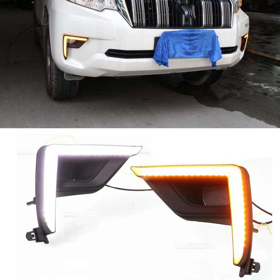 DRL Front Bumper FOG LAMP LED DENNÉ TOWNICKÉ SIGNATORA SIMCATION ZAMESTNANIE PRE TOYOTA Land Cruiser Prado 2018 2019 2020 2021
