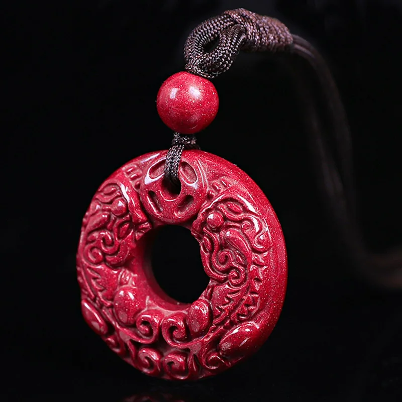 Drop Ship Natural Cinnabar bezpečnostné gombíky Brave Troops prívesok Náhrdelník Amulet Jade pingankou náhrdelník pre ženy mužov