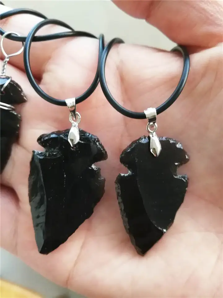 Drop Shipp Arrow náhrdelník Natural Obsidian Crystal Pendant Transfer Talisman prívesok Žena Želárový náhrdelník 1ks
