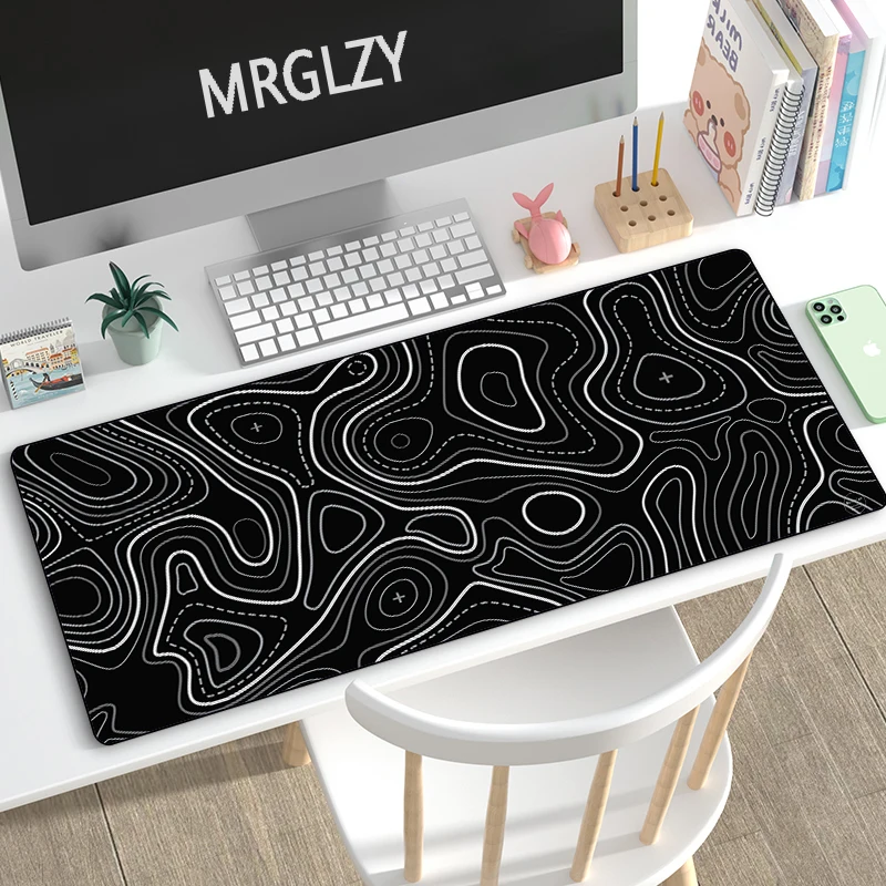 Drop Shipping Gaming Mouse Pad Multi-Color Contour Mapa gumovej klávesnice Mousepas čierna biela veľká stolová podložka pre podložku pre notebook