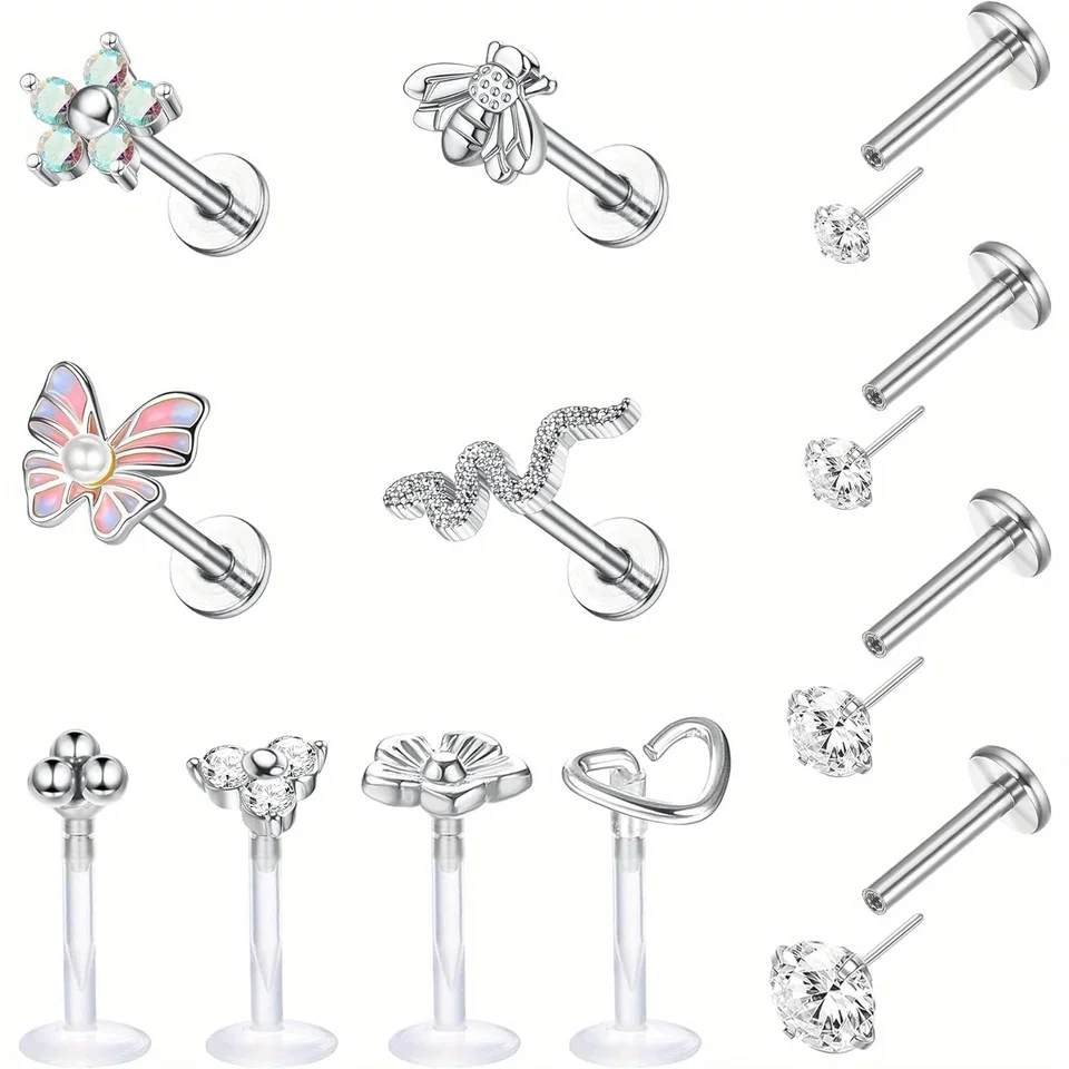 Drperfect 16g Chirurgická oceľ Forward Labret Helix náušnice pre ženy v prsteňoch pery tragus medusa conch Monroe Piercings šperky