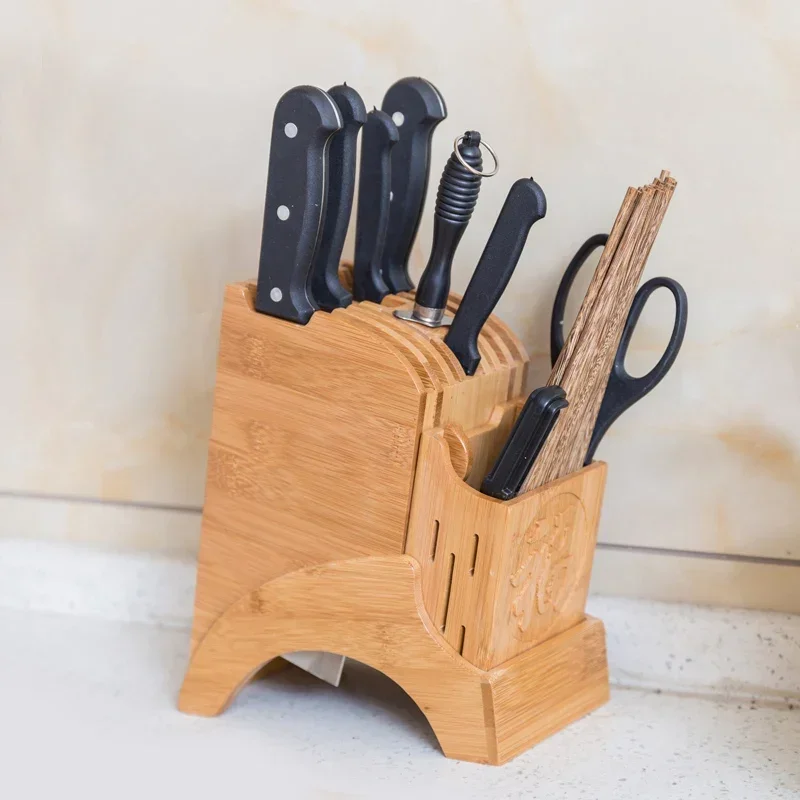 Drsenie kuchynského noža držiak bambusové nožnice paličky Gadget Storage Storage Rack stojan Knife Block Stand Organizátor Príslušenstvo