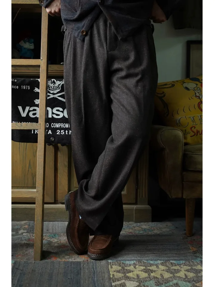 Druhý poriadok Neppy Tweed Wool Ploched Pants vintage štýl Pánske príležitostné nohavice
