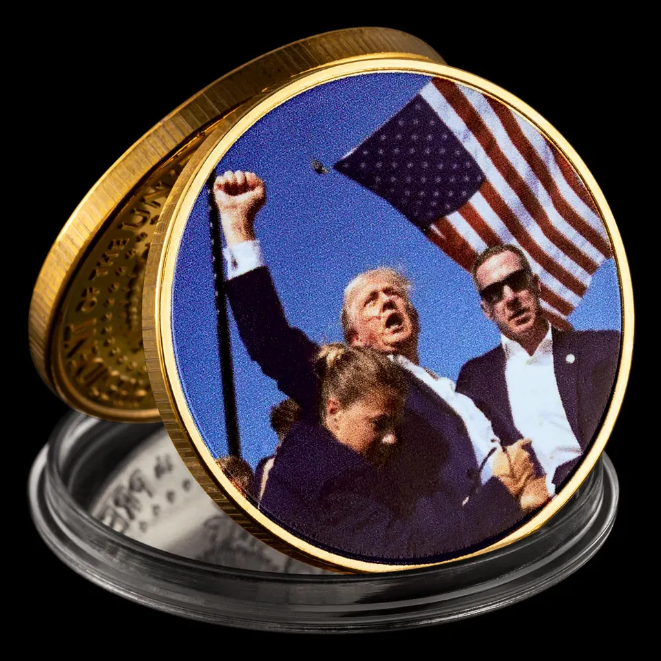 Druhý prezident Trump 2024 Challenge Coin President USA 47. zberateľské bitky bojujúce kovové crtafty s okrúhlym boxom