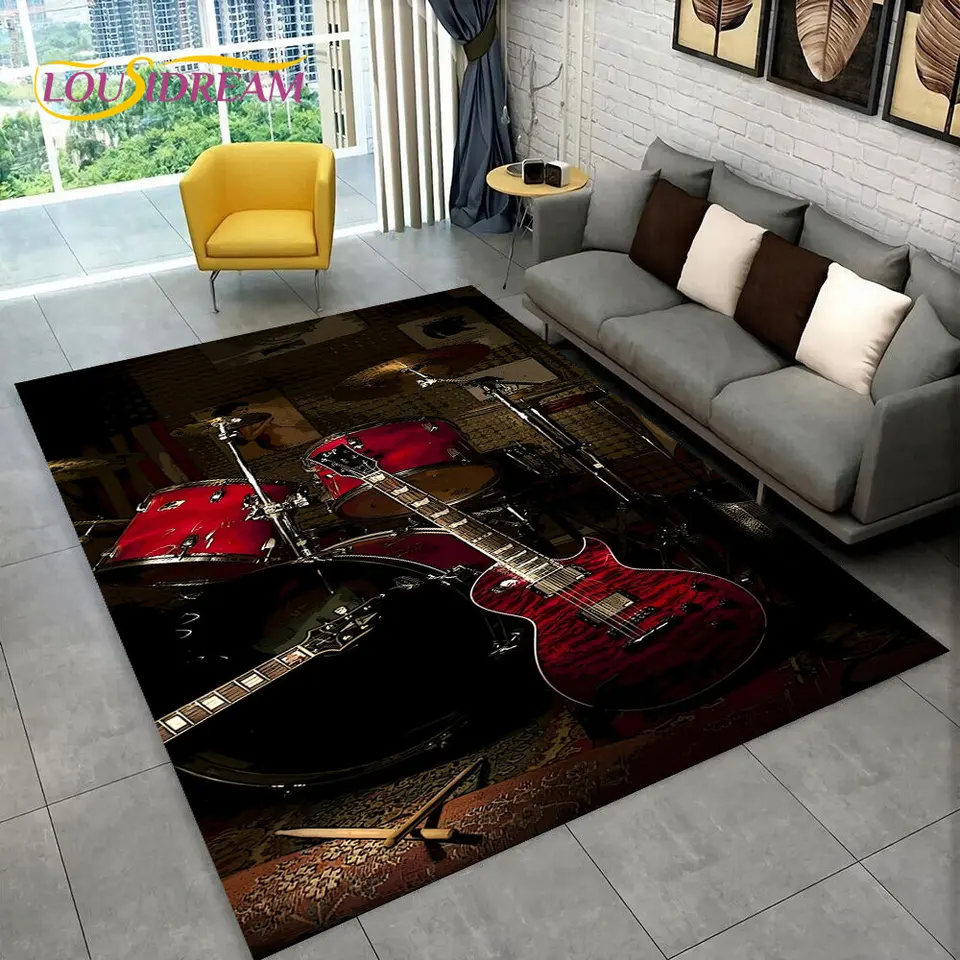 Drumová súprava hudobné nástroje koberec, koberec koberca pre obývaciu izbu Spátka Sofa Derormat Decotion, Deti Play Non-Slip Floor Mat 3D