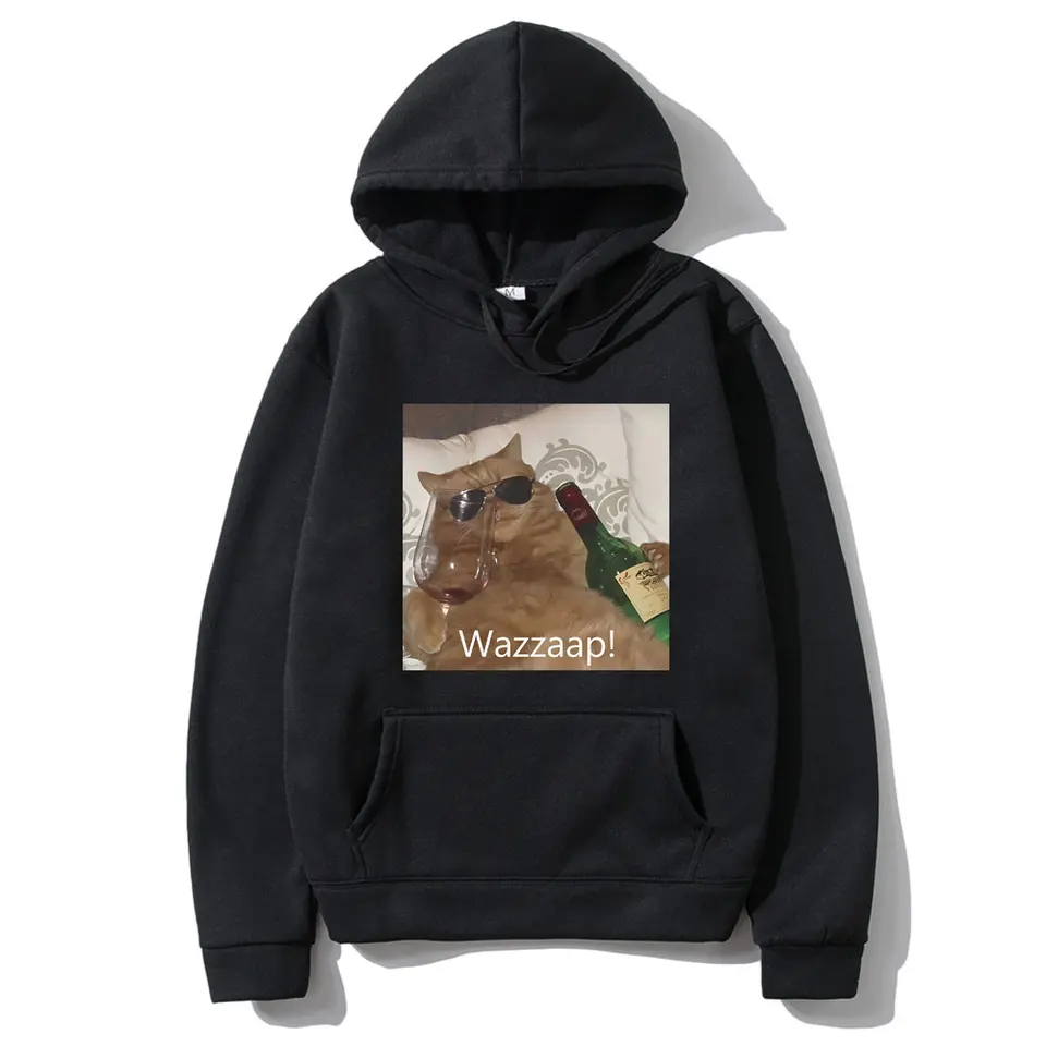 Drunk Cat Whazsaap Ironic Funny Meme mikina muži módne lesné fleece bavlnené pullover Men žien Humor módne veľtrhové mikiny