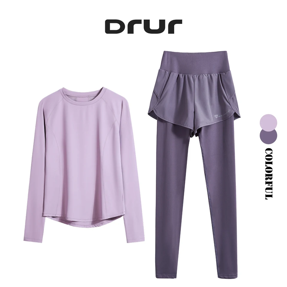 DRUR 2PCS Sports Set Ženy bezšvový joga fitness košeľa s vysokým pásom legíny súprav