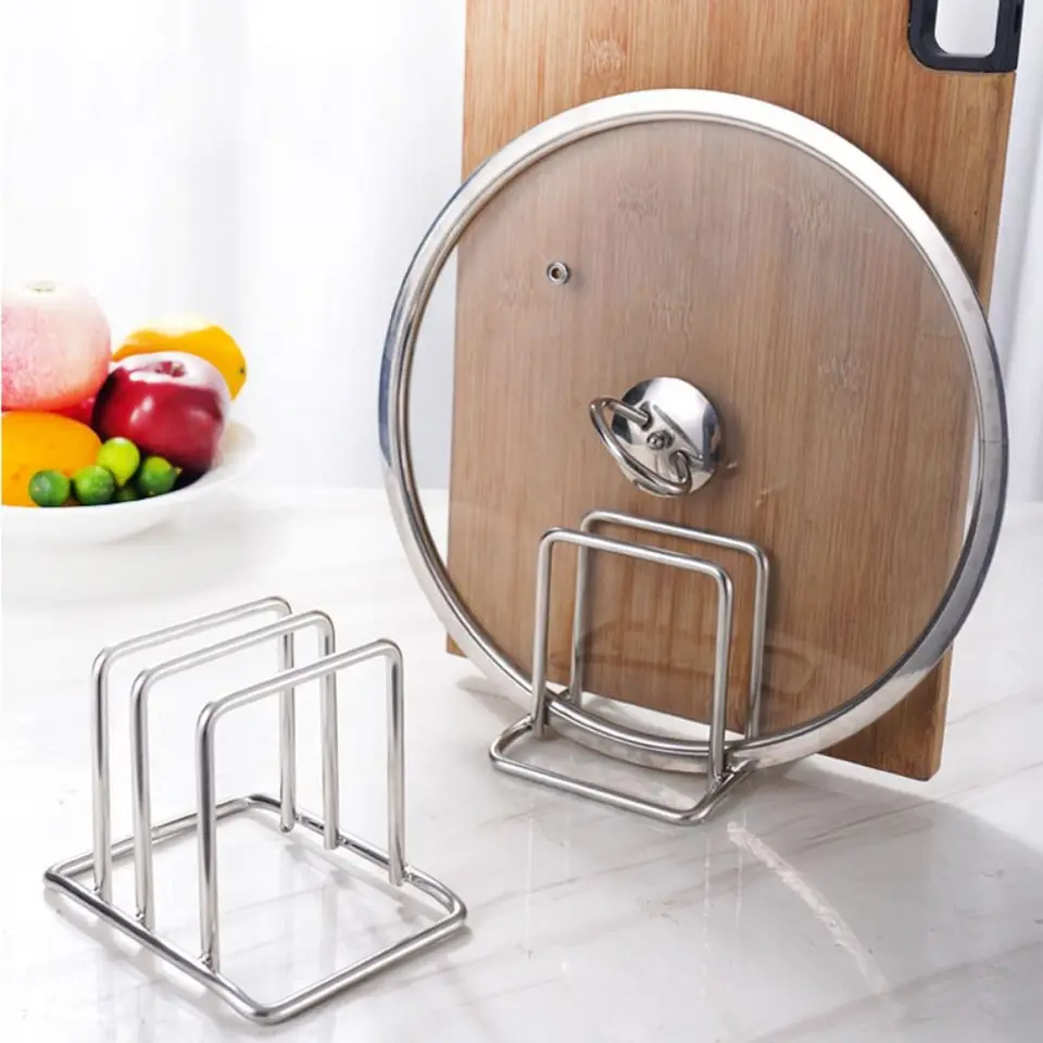 Držiak dosky na rezanie z nehrdzavejúcej ocele RustoProof 2 Section Dish Such Suring Rack Vertikálny priestor na úsporu hrnca Bakeware veka