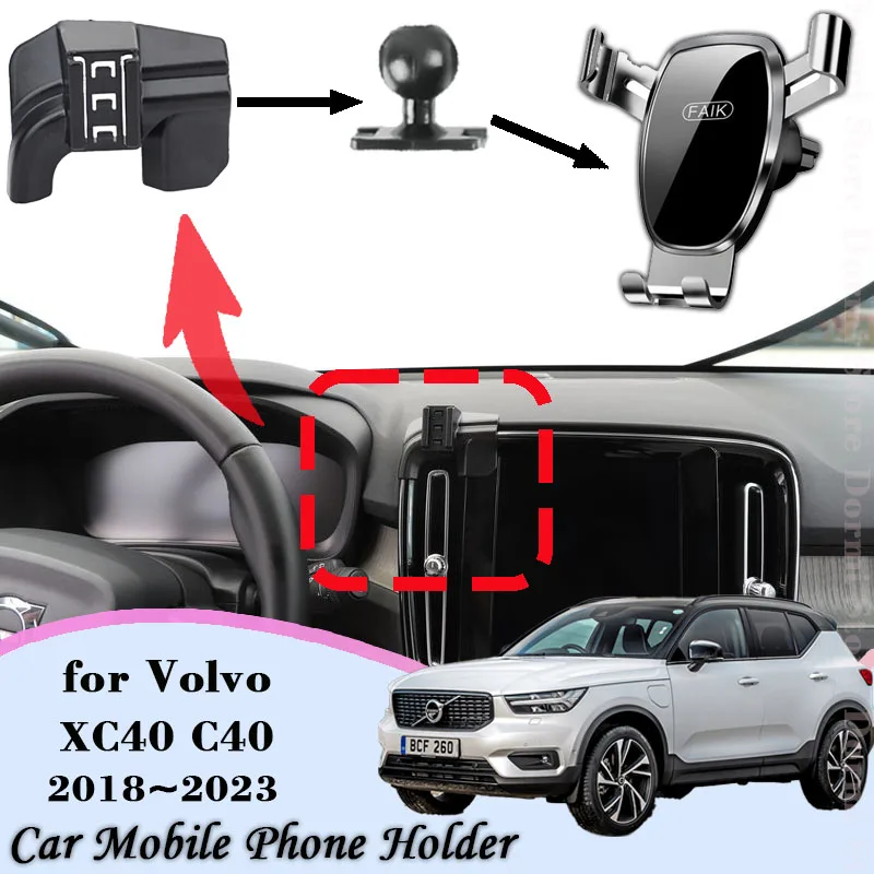 Držiak mobilného telefónu pre mobilný telefón pre Volvo XC40 C40 2018 ~ 2023 Air Vent Car Monet Mobile Bracket Gravity Stand Sticker Adsessory