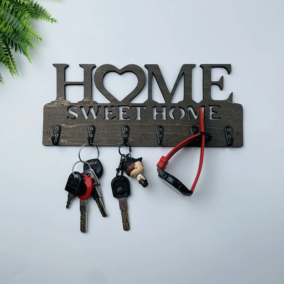 Držiak na držiak na držiak na stenu, čierny kovový kľúče vešiak na stenu dekoratívny kľúče stojan dom Sweets Sign Key Hooks pre vstupné dvere chodby