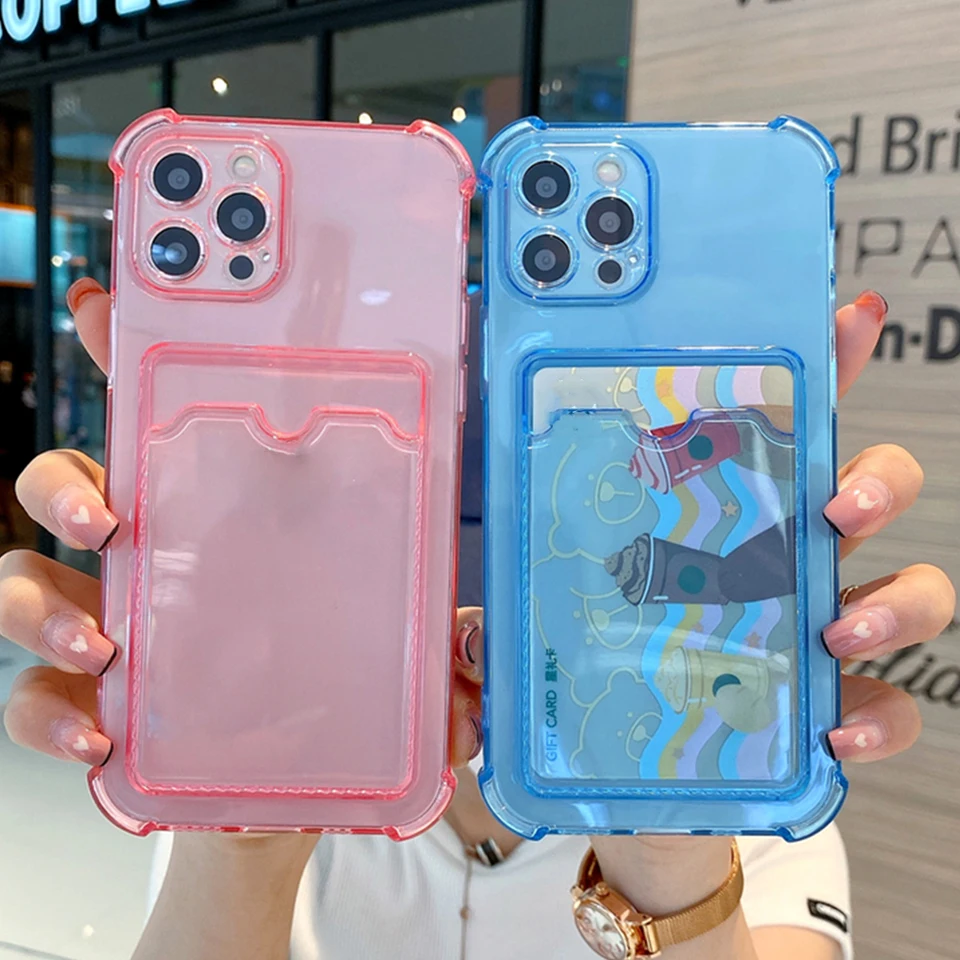 Držiak na držiak na kartu Priehľadný telefón pre telefón pre Xiaomi Redmi Note 10 Pro 10S 11 8 9S 9A 9C MI POCO X3 Pro Soft Soft Corners Cover Bumper Cover