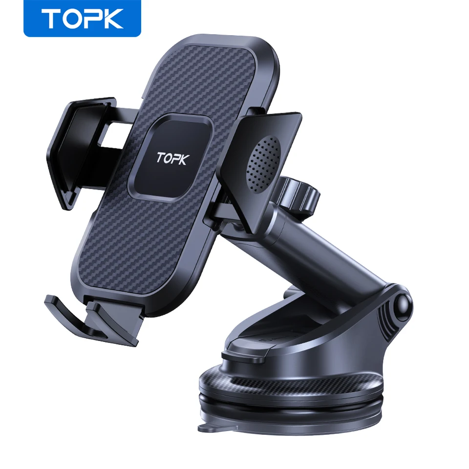Držiak na držiak telefónu Topk Car, Super stabilný mobilný telefón MONT MONT 360 ° ROTÁCIA Jeden vydanie tlačidla pre iPhone Samsung Google Phone