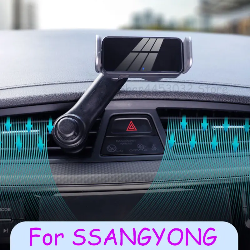 Držiak na elektrický automobil pre držiak telefónu pre Ssangyong Actyon Korando Rexton Kyron Rodius Tivoli Automatické upínanie vzduchového vetrania stojanov