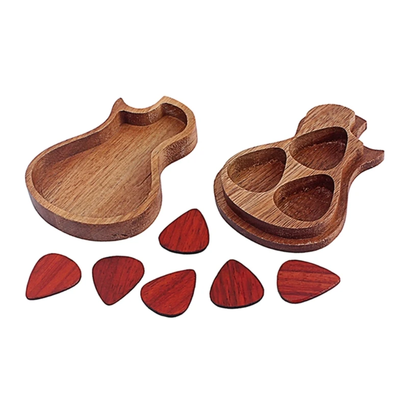 Držiak na gitaru Pick Box so 6 počítačmi Drevené gitary na gitaru v tvare plectrum puzdro