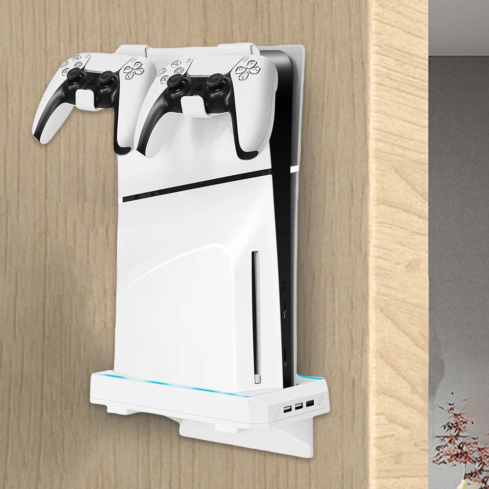 Držiak na stenu s 2 odnímateľnými ovládačmi držiak na stenu ukladací stojan 7 Svetlých režimov základný stojan pre PS5 Slim Game Console