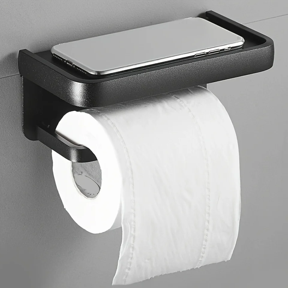Držiak na toaletný držiak na rolu Hliník Čierny toaletný papier Papier Petfový toaletný papier Papier Moderný ne-fadeový toaletný papierový stojan Jednoduchý